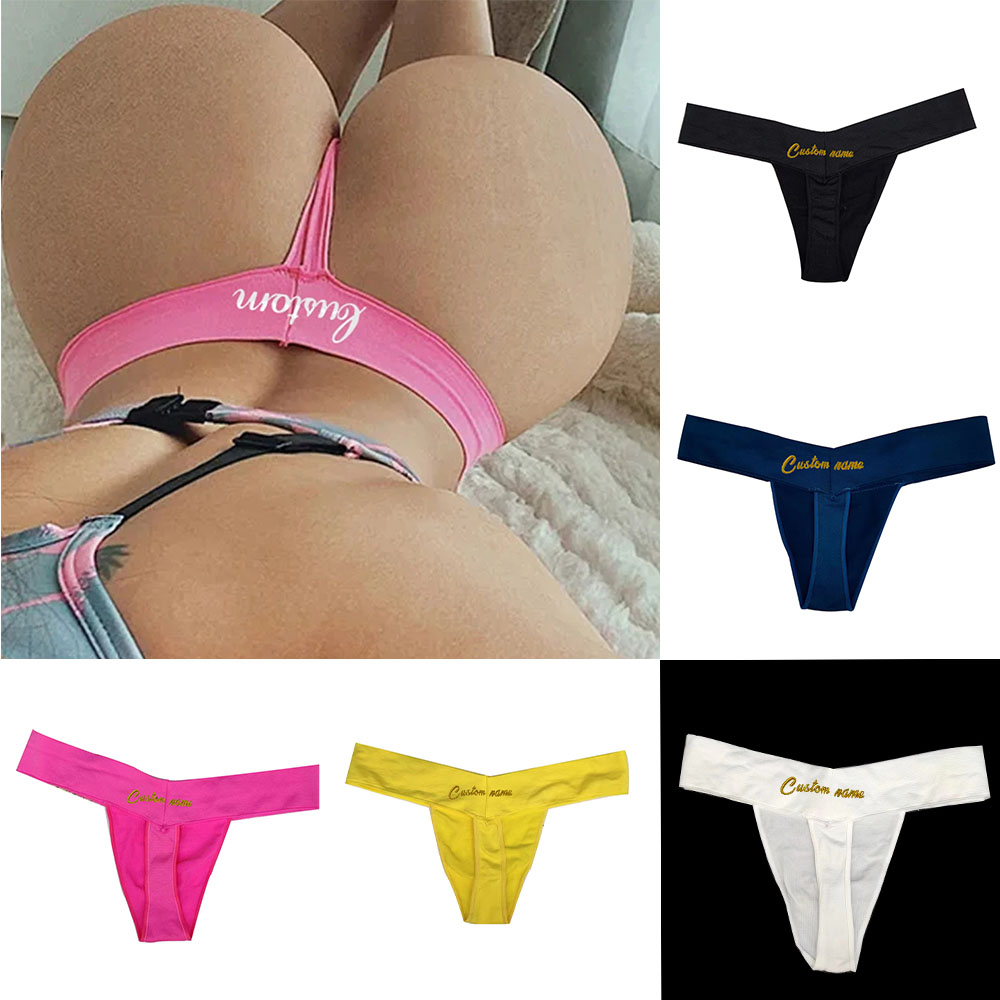 Yoga Fitness Name - Custom Thong With Name Embroidery Thongs