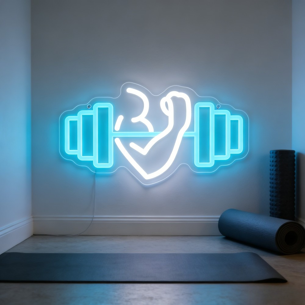 Yoga Fitness Quotes - Bicep Dumbbell Neon Sign LED Wall